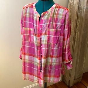 Lane Bryant pink plaid button down shirt